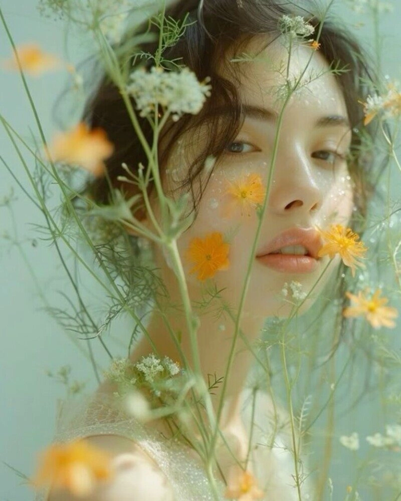 ảnh cô gái cầm hoa che mặt buồn