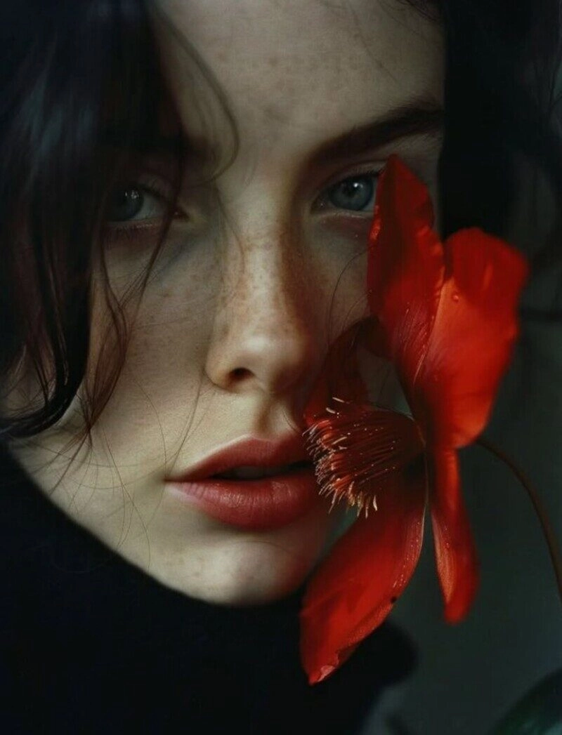 ảnh cô gái cầm hoa che mặt buồn