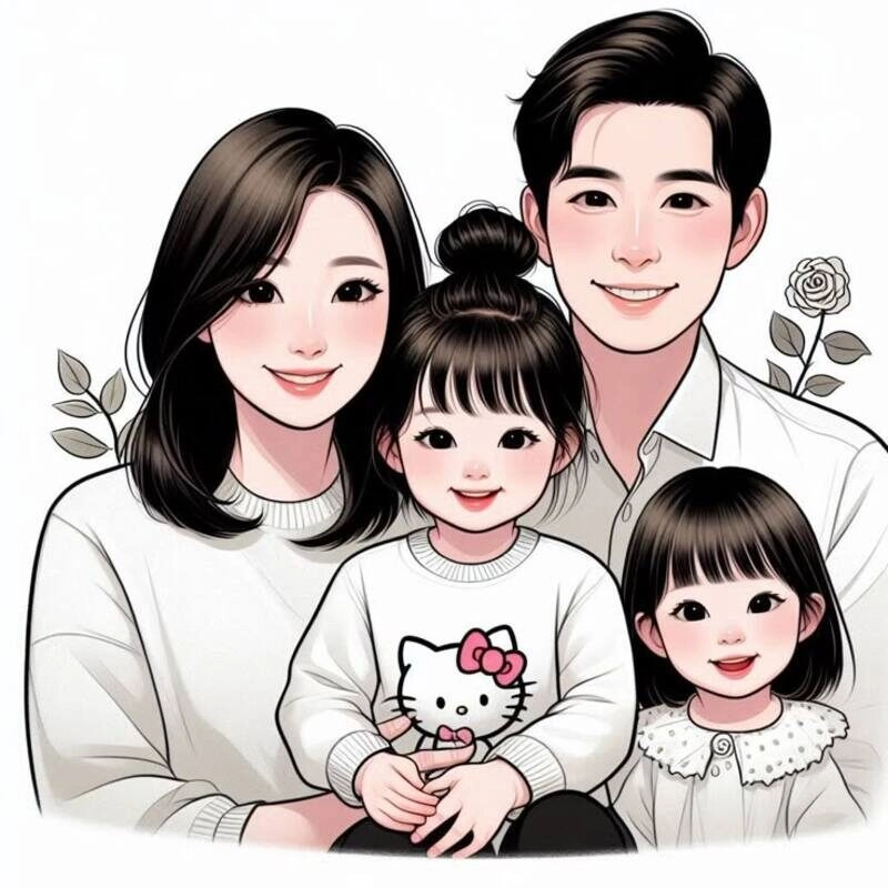 hình ảnh mẹ và 2 con gái chibi