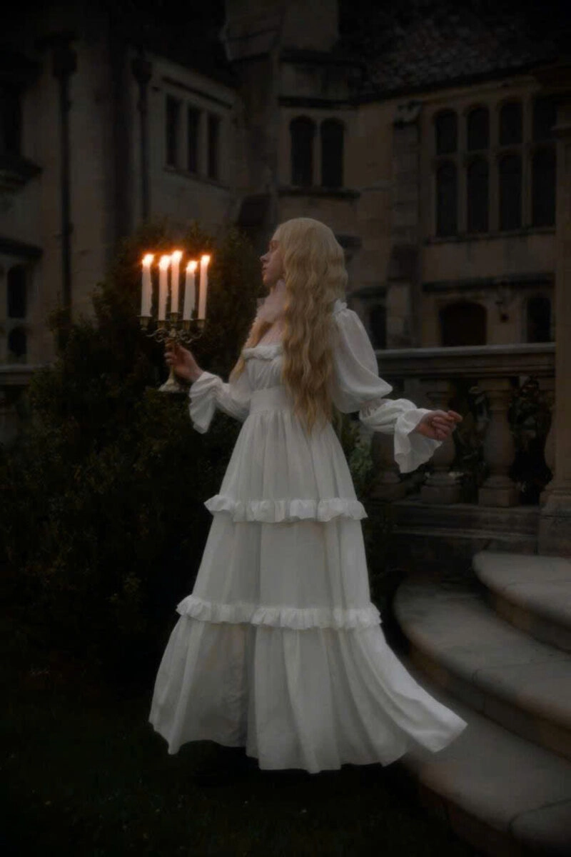 Hình ảnh cô gái soi đèn xuống cầu thang đẹp