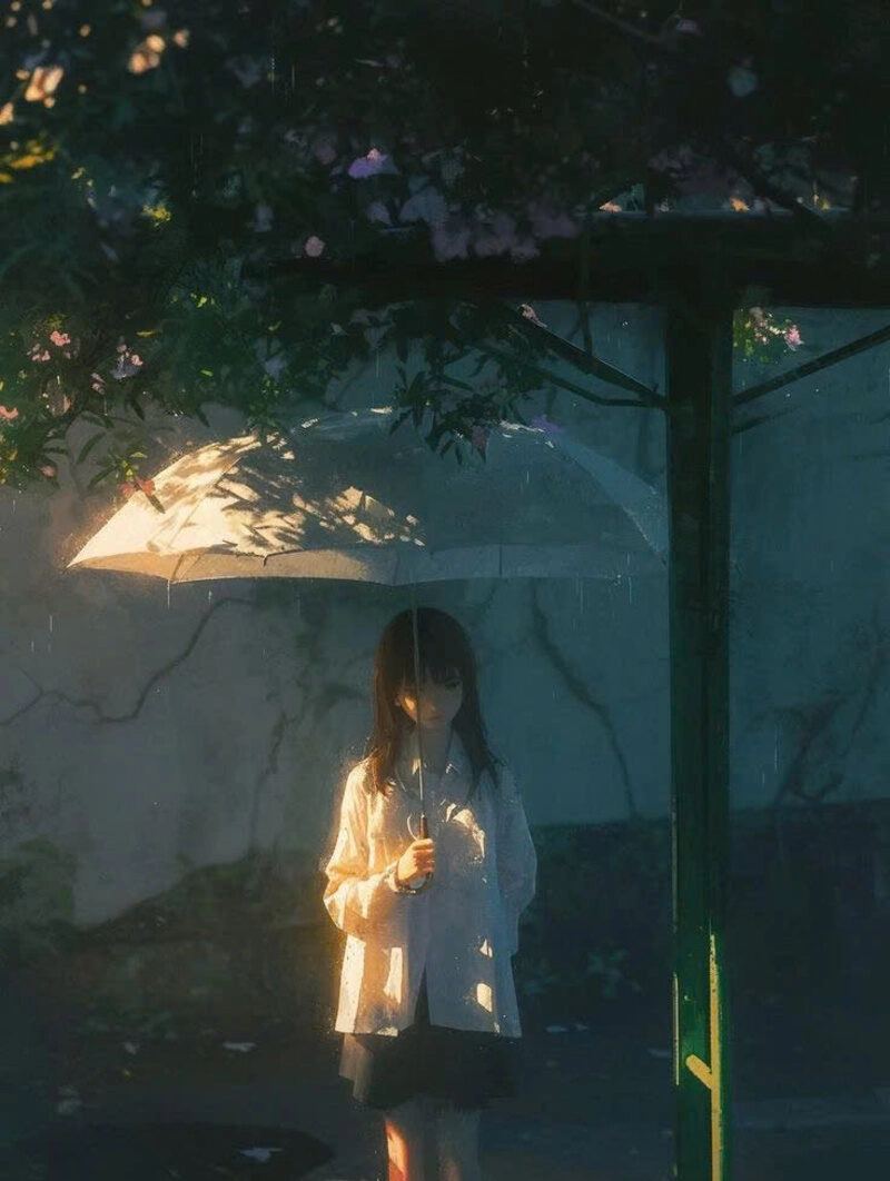 Hình ảnh cô gái xinh đẹp cầm ô đi dưới mưa xinh đẹp